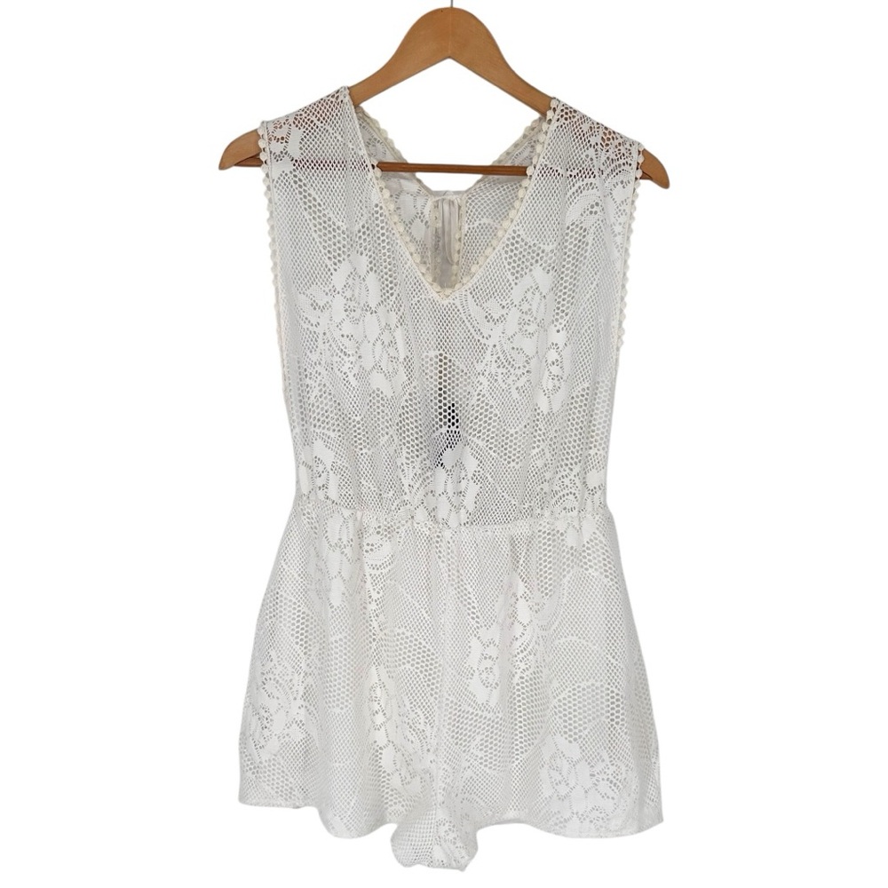 Mahina Full Lace See Thru Cover Up Romper size Medium in White NWT Sleeveless